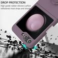 thumbnail image 7 of Case for Samsung Galaxy Z Flip 5 5G, Slim Liquid Silicone Phone Case with 360 Rotatable Ring Holder Kickstand Fashion Hand Strap Magnetic Car Mount Shockproof TPU Bumper Cover - Purple, 7 of 7