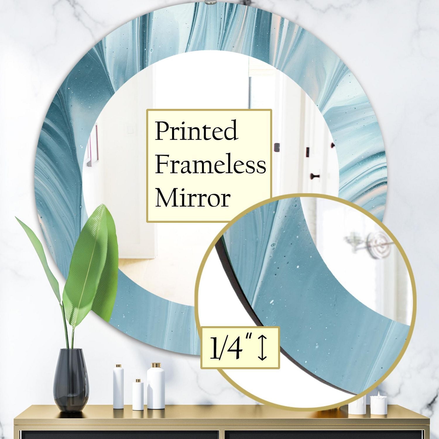 Designart 'Blue Modern Water III' Modern Mirror - Oval or Round Wall Mirror - 24x24