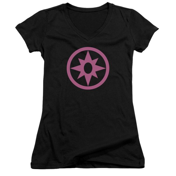 Green Lantern Pink Emblem Junior Women's V-Neck T-Shirt Black