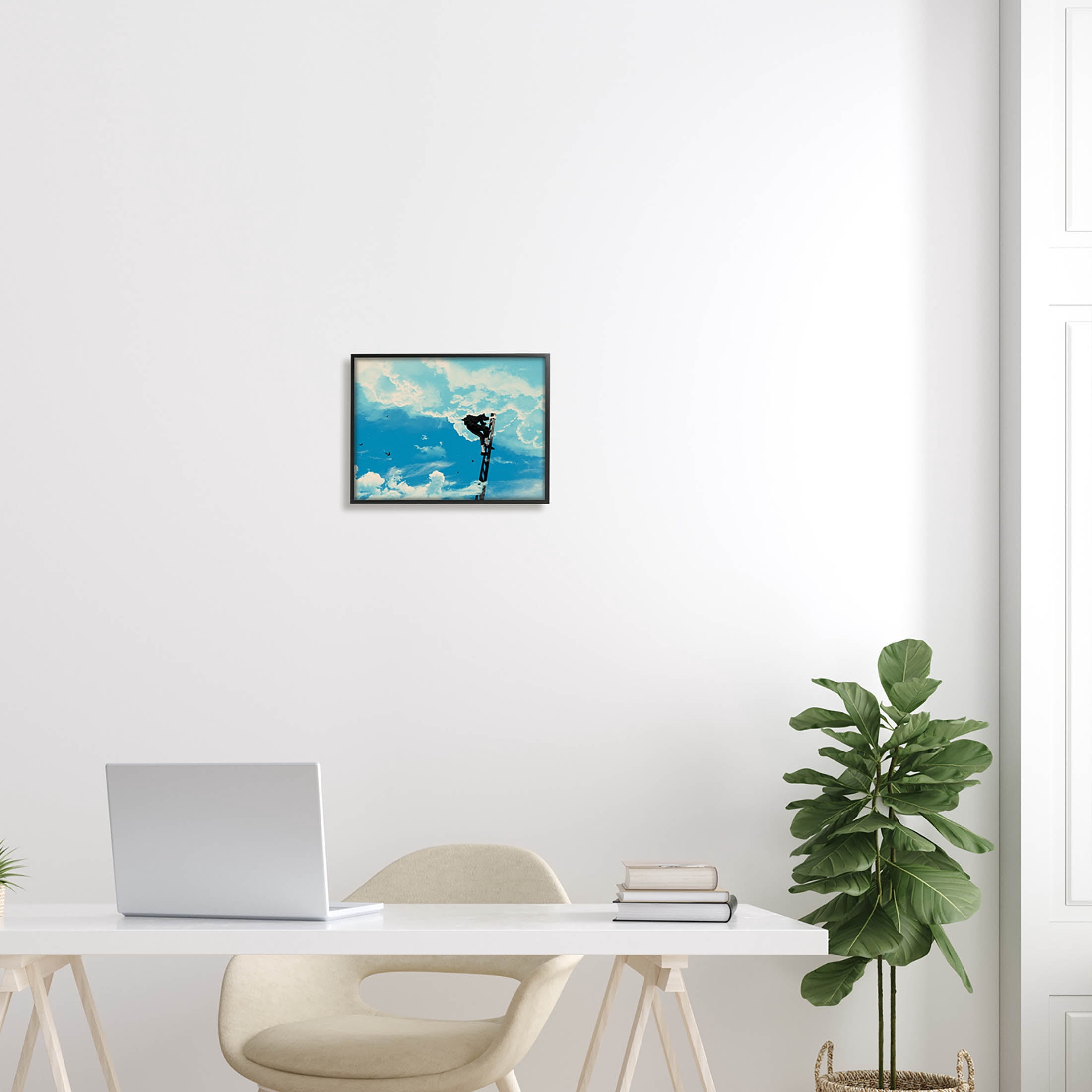Stupell Industries Climbing Ladder Into Clouds Concept Graphic Art Black Framed Art Print Wall Art, Design by Matheus Lopes Castro
