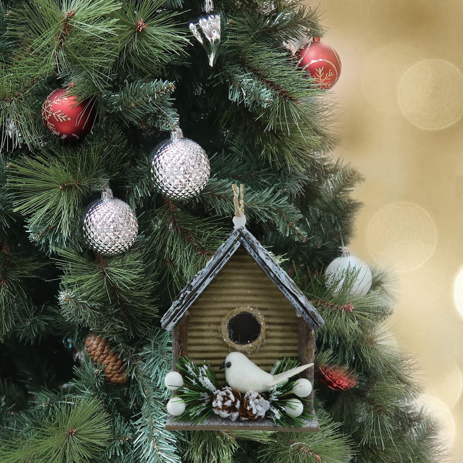 Holiday Time House With White Bird Ornament, HOUSE W/BIRD ORNAMENT