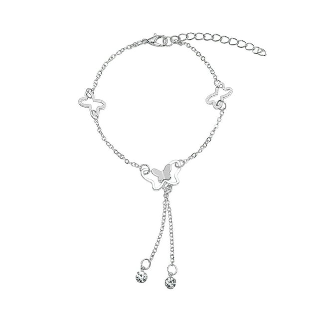 TIMIFIS Bracelet Cheville Mode Découpe Papillon Diamant avec Pompon Cadeau de Saint-Valentin