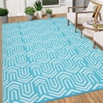 thumbnail image 7 of HIWEAVER 9' x 18' Light Blue Outdoor Rug PP Plastic Straw Woven Waterproof Patio Rug with Border Portable Outside Carpet for Balcony Deck Picnic Garden Decor, 7 of 7