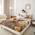 thumbnail image 2 of Manfei Animal Highland Cow Fitted Sheet Full 3 Pieces,Watercolor Flowers Bed Set,Beige Brown,1 Fitted Sheet and 2 Pillowcases, 2 of 6