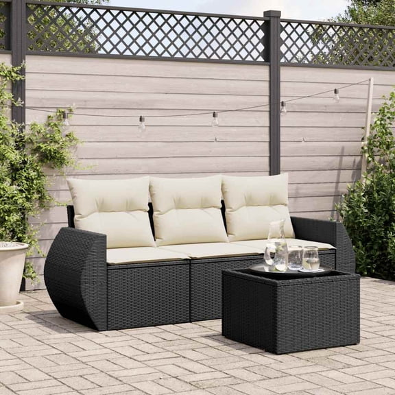 vidaXL Garden Sofa Set Black, Cream White