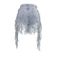 thumbnail image 6 of HXWCHs High Waisted Distressed Hem Denim Shorts WITH Bohemian Tassel Detail Mid Length Casual Wear XXL Light Blue, 6 of 7