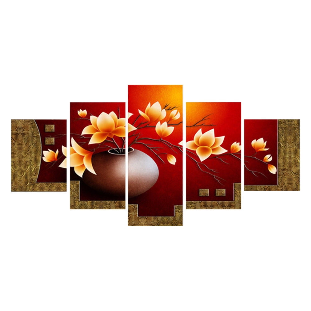 Garhelper 5pcs Frameless Flower Vase Canvas Poster Wall Art Oil Painting Modular Canvas Print Pictures Artwork for Home Living Room Bedroom Ornament