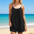 thumbnail image 5 of MuXiKeJi Clothes Linen Rompers for Women Casual Sleeveless Halter Short Overalls Spaghetti Strap Shorts Jumpsuit with Pockets, 5 of 6
