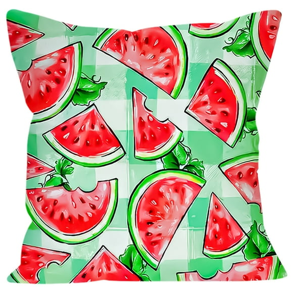 Sofas for Living Room Watermelon Letter Checkered Printed Pillowcase, Living Room Cushion Cover, Linen Sofa Pillowcase
