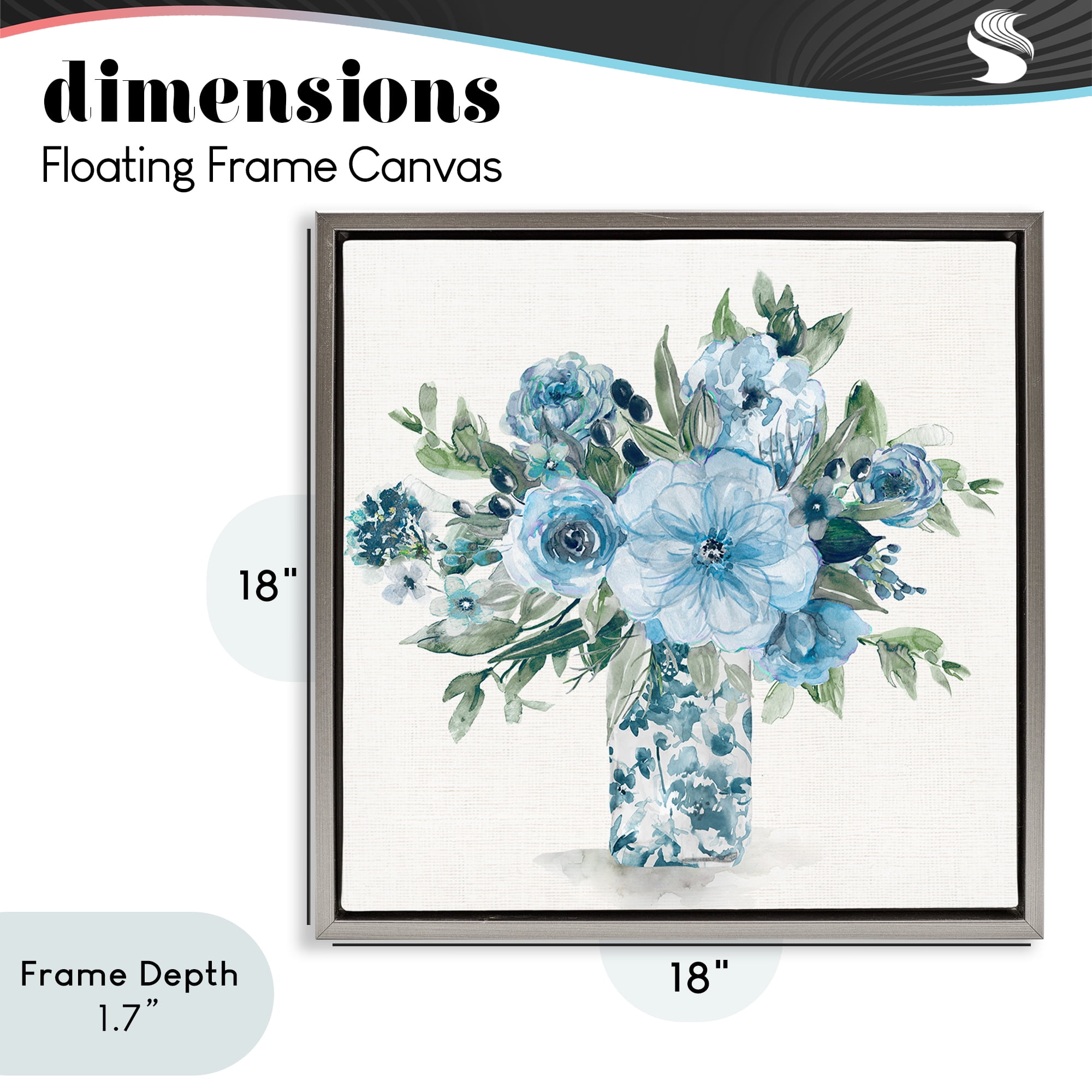 Stupell Industries Pastel Blue Bouquet Foliage Gray Framed Floater Canvas Wall Art, design by Carol Robinson