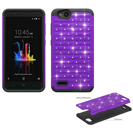 Phone Case for ZTE Avid-557 (Consumer Cellular) / ZTE Avid-4 ( MetroPCS ) / Verizon ZTE Blade Vantage / Boost Mobile ZTE Tempo X Crystal-Dual-Layered Rugged Cover (Crystal Purple-Black