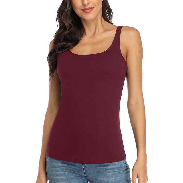 Débardeur en Coton pour Femme, Camisole à Larges Bretelles Ajustables avec Soutien-Gorge Intégré