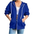thumbnail image 2 of XUNKUSGA Hoodies for Women Zip Up Lightweight Solid Color 3/4 Sleeve Jackets for Women Fashion Basic Casual Sweatshirt for Women with Slant Pockets S-2XL,Navy, 2 of 10