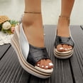 thumbnail image 2 of Rokment Womens Metallic Color Block Platform Wedge Dressy Sandals Vintage Casual Leather Peep Toe Chunky High Heels Slingback Dress Summer Shoes with Adjustable Back Strap for Ladies Grey Size 8, 2 of 8