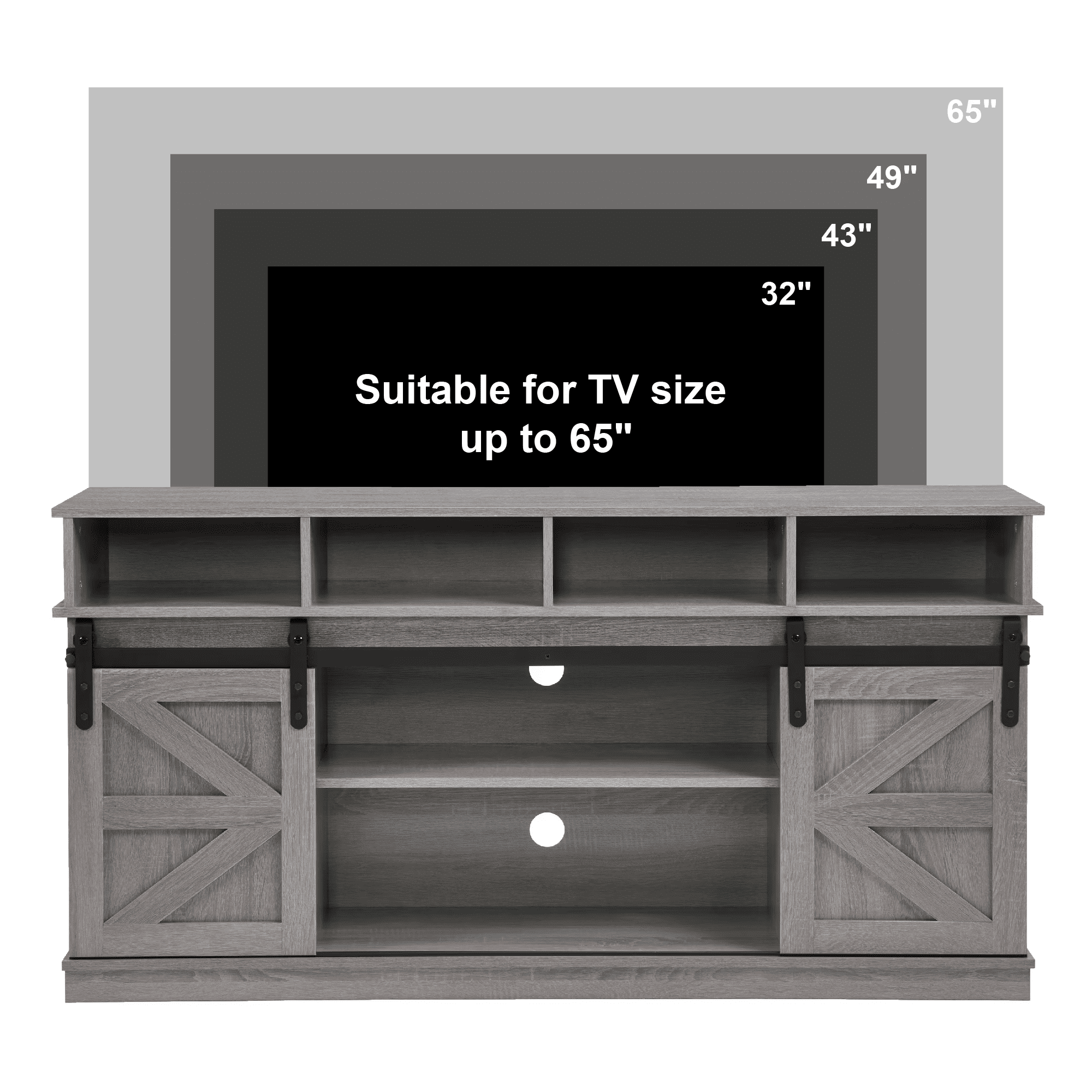 Howcool Farmhouse Sliding Barn Door TV Stand, Wood Entertainment Center Storage Cabinet with Adjustable Shelves, Media Console Table for Living Room, Fits Up to 65" TVs