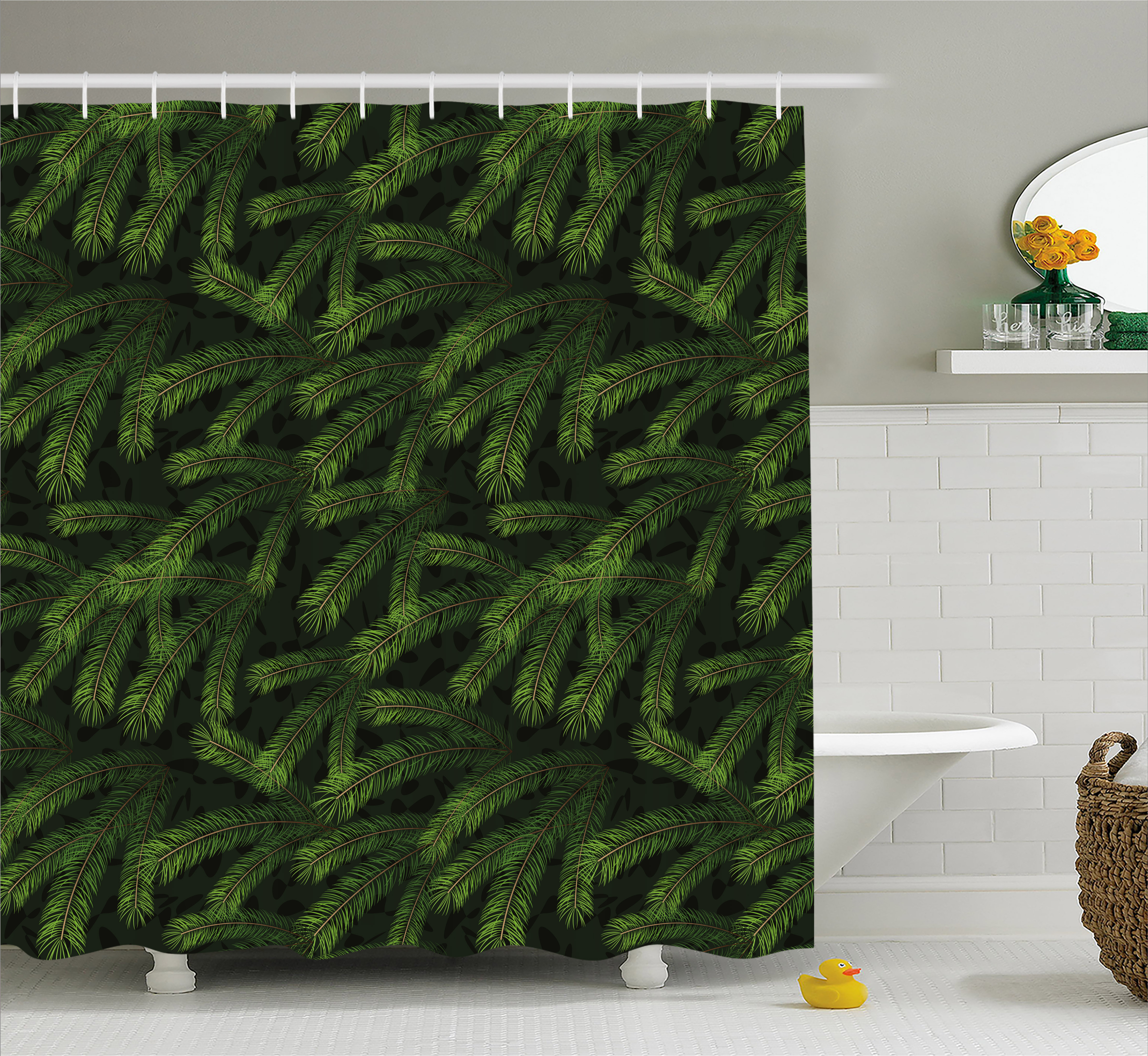 Winter Shower Curtain, Vivid Fir Pine Branches Trees Coniferous Trees