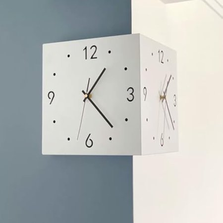 Luxury Corner Wall Clocks for Living Room Decor, Double Sided Wall Clock with Light, Square Digital Sensor Luminous Clock with Numeral Scale Battery Operated Silent Wall Clock for Bedroom(White-Basic