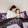 thumbnail image 4 of Feelyou Glitter Letter M Twin Bedding Sets 7-Piece for Girls, Dreamy Kawaii Butterfly Bedding Comforter Set, Fashion Romantic Reversible Sheet Sets, Super Cozy Room Decor, 4 of 7