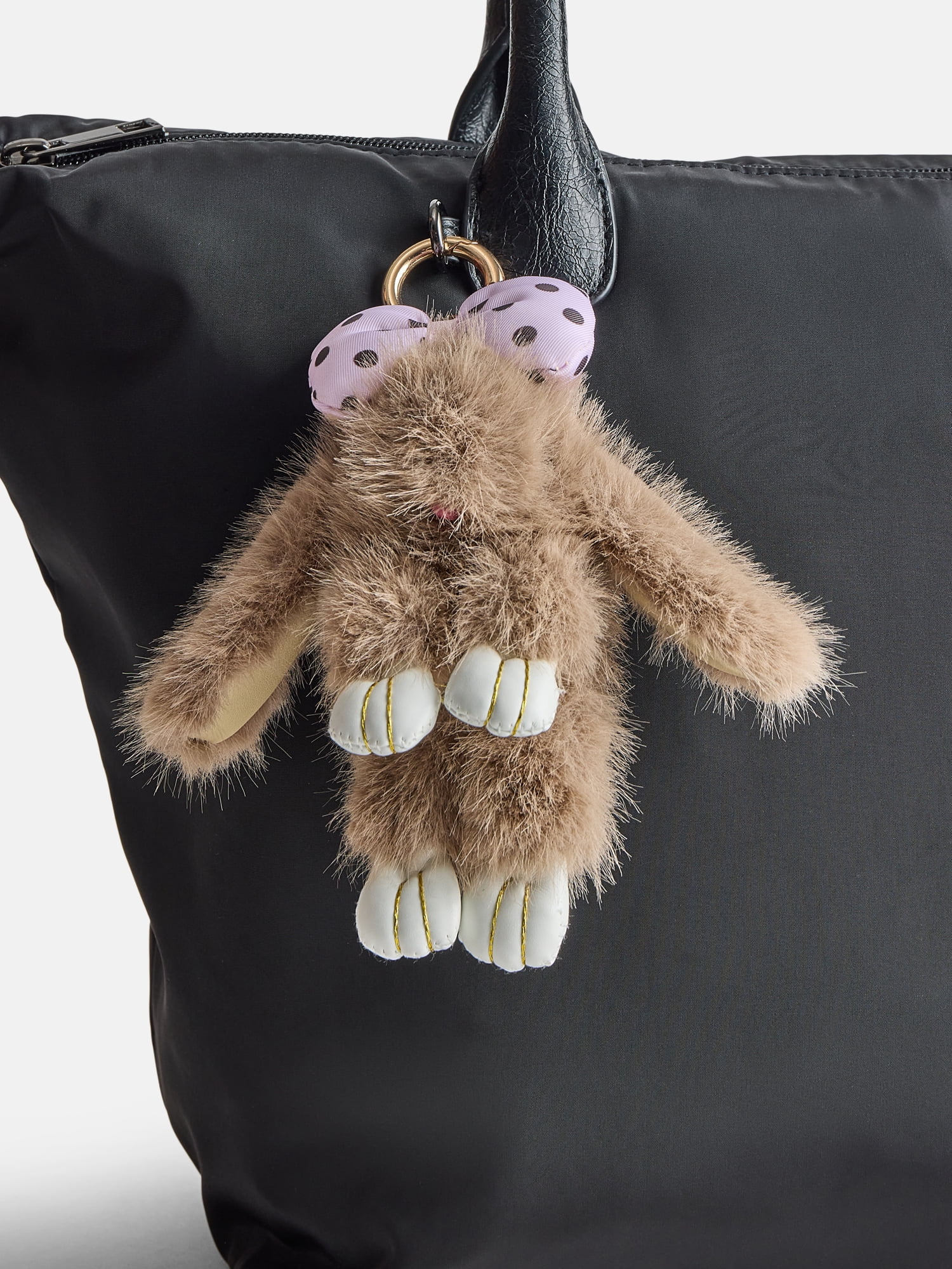 Weekend Academy Girls Bag Charm, Tan Bunny with Bow