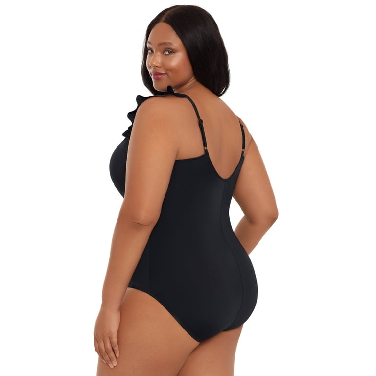 Time and Tru Women's and Plus Ruffle Strap One Piece Swimsuit 