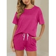thumbnail image 6 of ZANKLEY Womens 2 Piece Short Sleeve Pajama Set with Pocketed Drawstring Shorts Soft Casual Loungewear for Summer Sleep and Lounge, 6 of 11