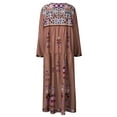thumbnail image 3 of DYMADE Women Bohemian Printed V-Neck Patchwork Long Skirt Drawstring Long Sleeved Dress, 3 of 3