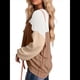 thumbnail image 3 of Moda para Mujer 2025, Camisetas Holgadas Informales de Punto con Cuello Redondo y Larga con Bloques de Color y Caqui M, 3 of 7