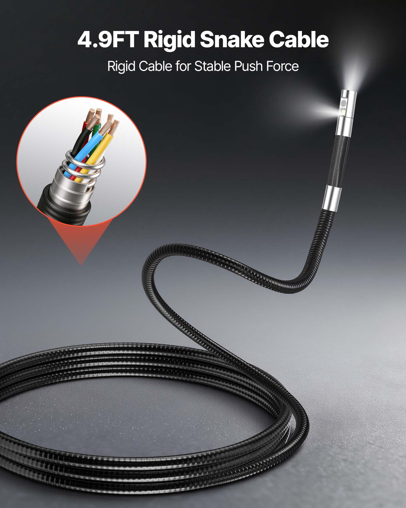 VEVOR 2-Way Dual-Lens Articulating Endoscope with Light, 1080P HD Industrial Borescope Inspection Camera with Articulated Probe, Rigid Snake Scope Cam for Wall Automotive Engine Inspect-4.9FT