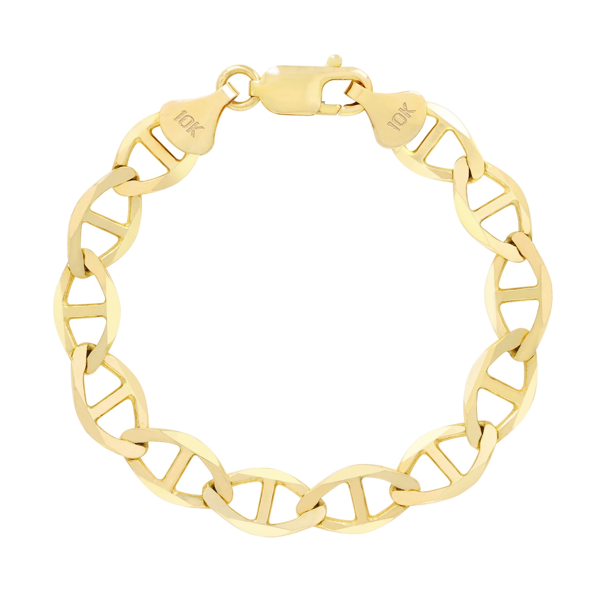 Nuragold 10K Real Yellow Gold Solid Mariner Chain Anchor Link Bracelet 7"-9" (2.5mm-9mm) Italian Jewelry for Men & Women