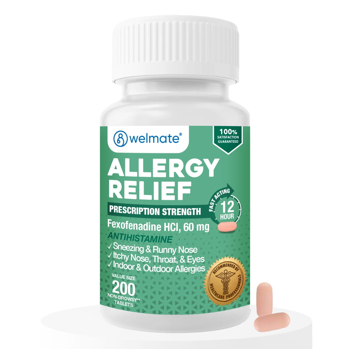 WELMATE Antihistamine Allergy Relief, Fexofenadine HCL 60mg - 200 Tablets