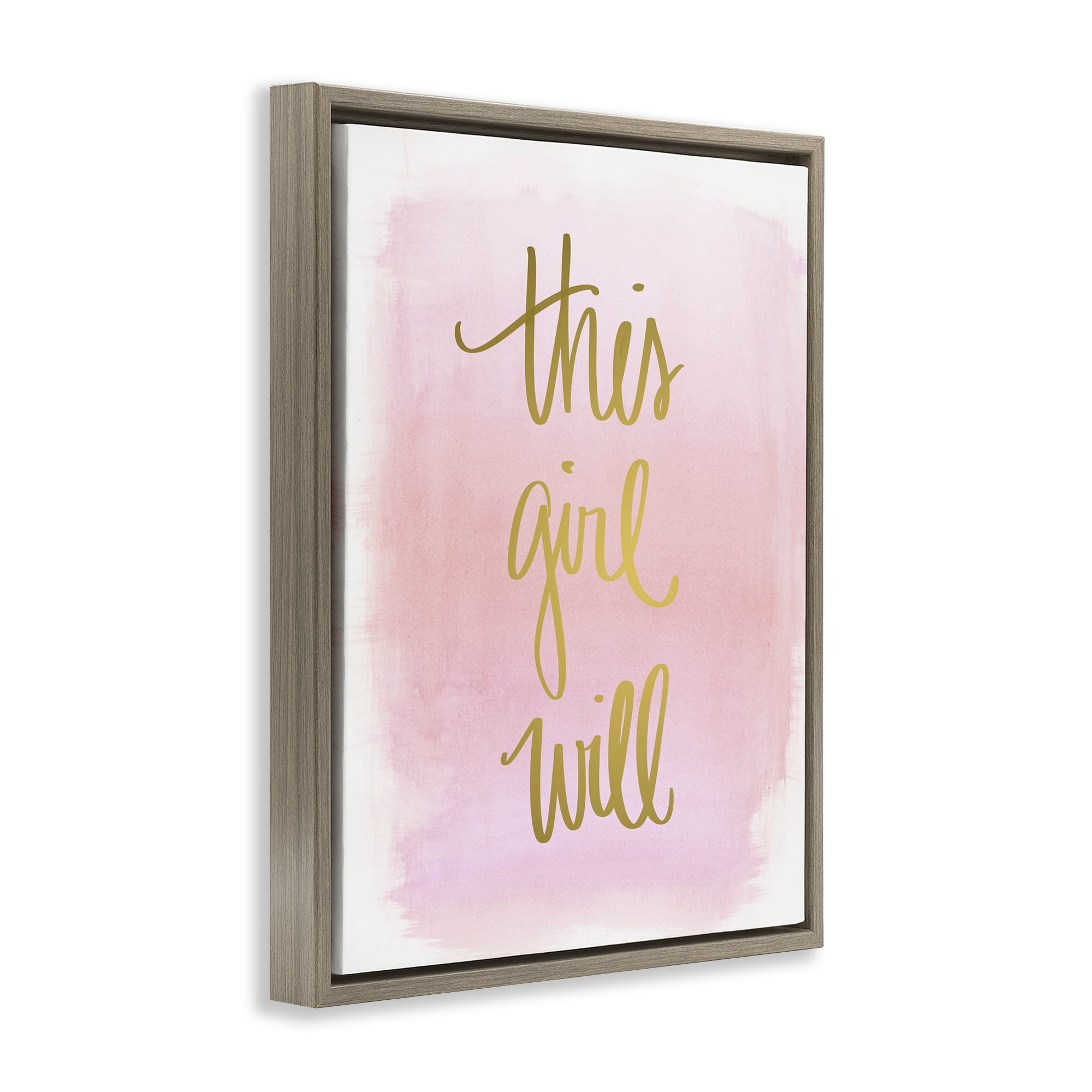 Stupell Industries This Girl Will on Pink Text & Numbers Painting Brown Floater Framed Canvas Art Print Wall Art, 17 x 21