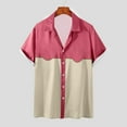 thumbnail image 2 of Ecqkame Summer Shirts for Men Vintage Color Block Button Down Lightweight Tops Casual Loose Short Sleeve Beach Shirts Pink XL, 2 of 5