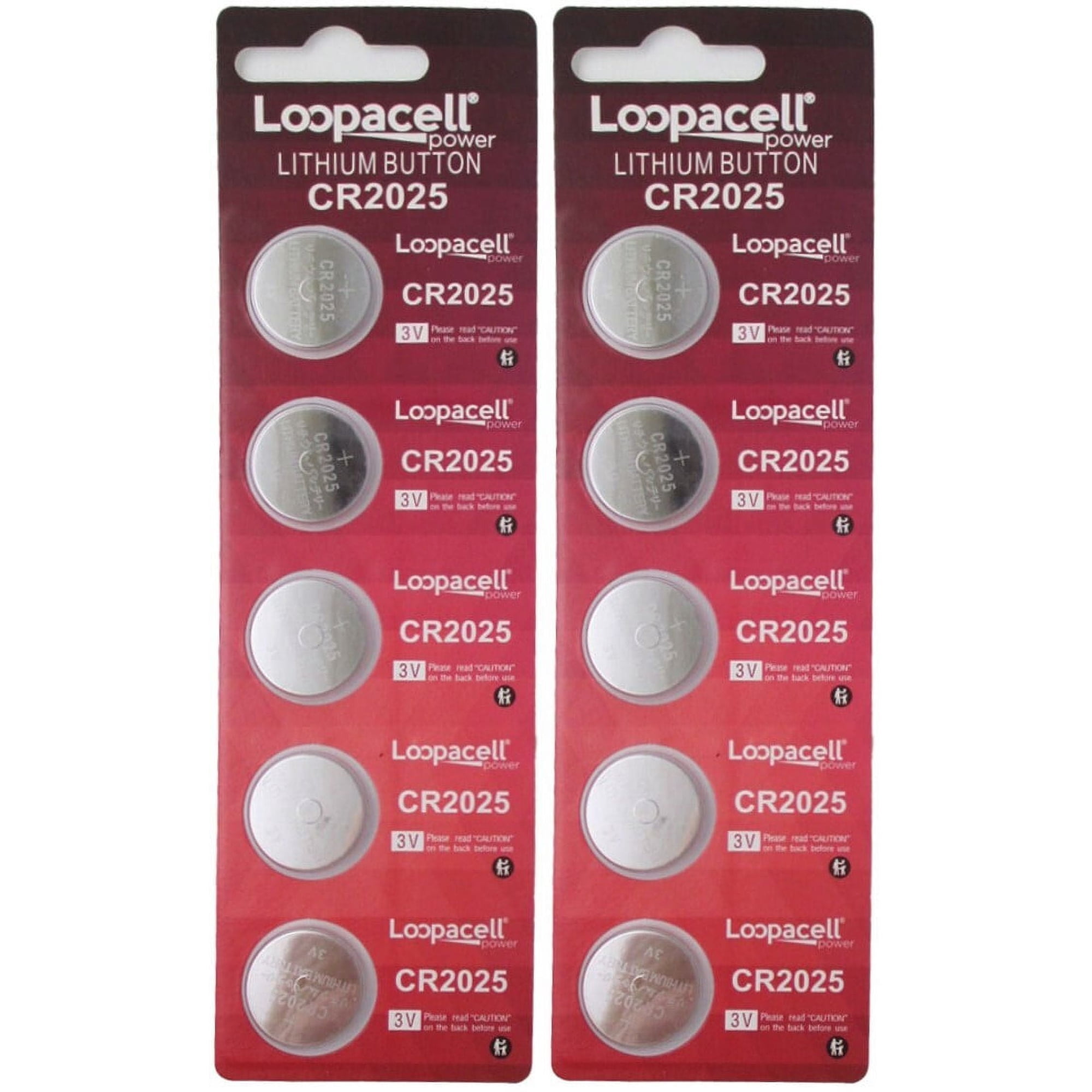 Loopacell Lithium Battery CR2025 - 10 Pcs Pack - 2 Blisters 3V Lithium Button Cell