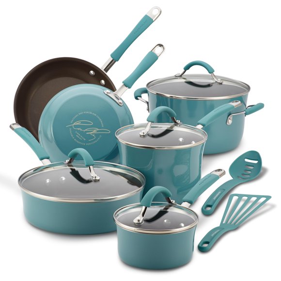 Juego de utensilios de cocina Rachael Ray Cucina, antiadherente, 12 piezas, color azul agave