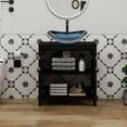 thumbnail image 2 of FULLWATT 30 Inches Bathroom Vanity in Black Finish with Glass Boat-Shaped Vessel Sink, Single Bathroom Vanity with Top, 2-Door Cabinet, 2 of 11