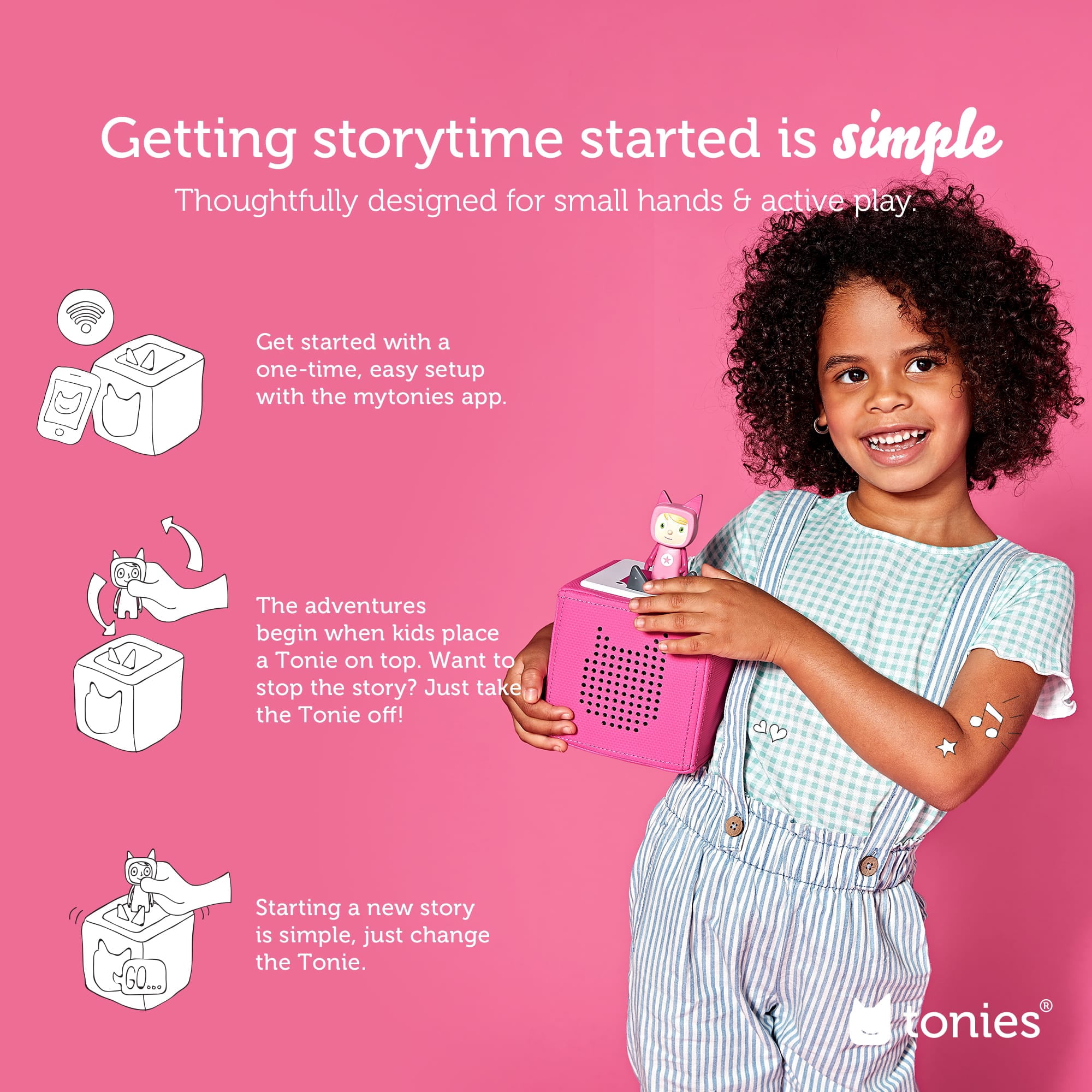 tonies Disney Toniebox 1 Screen-Free Audio Player Starter Set for Kids with Moana, Age Group 3+, Pink