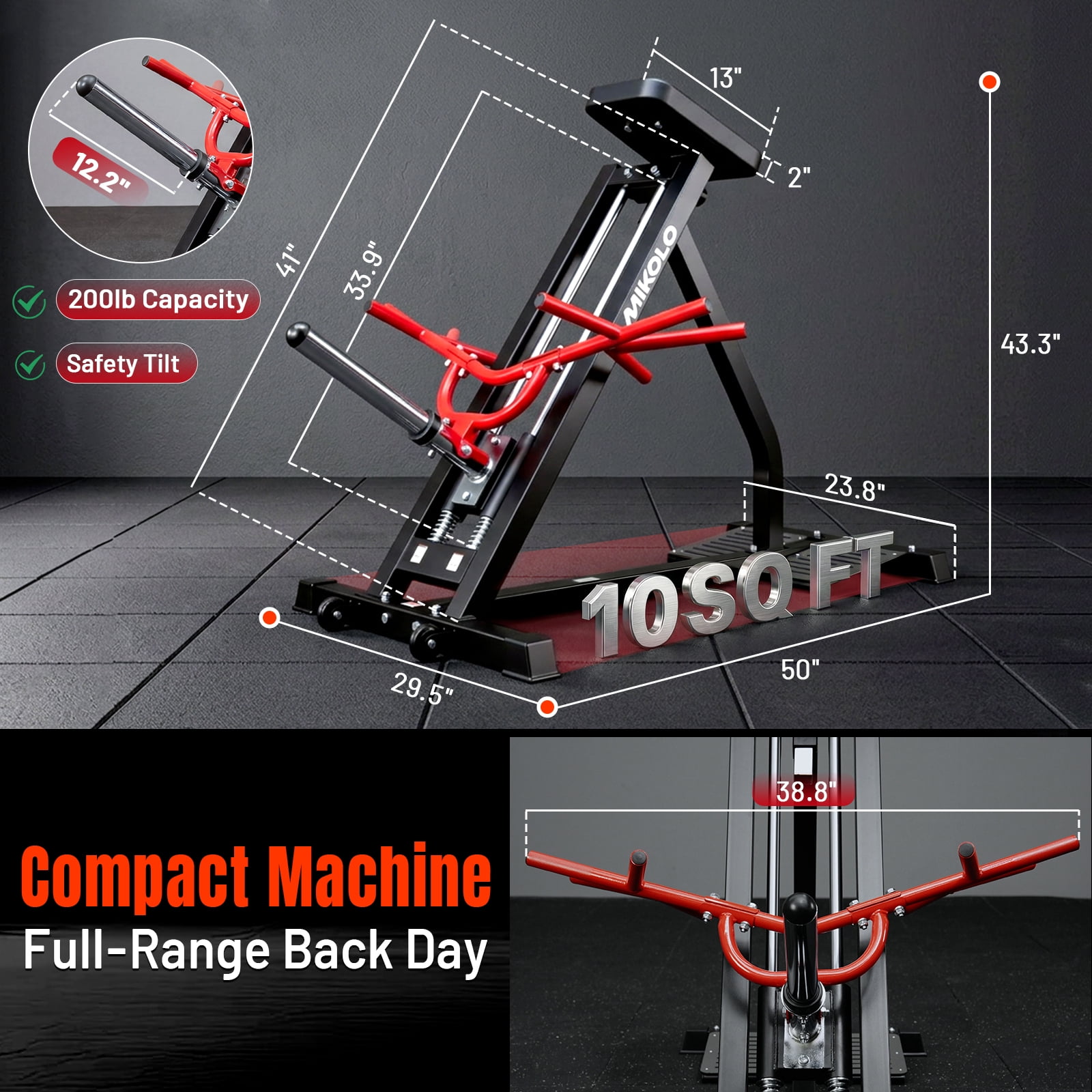 Mikolo Linear Row Machine, Back Workout Machine for Home Gym, Plate-Loaded Back Machine with Linear Bearing, Back Row Machine LAT Strength Training Equipment S7