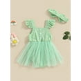 thumbnail image 4 of Coduop Baby Girls Sleeveless Rompers,Tulle Floral Newborn Bodysuit Jumpsuits,with Headband, 4 of 8