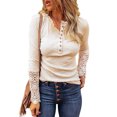 thumbnail image 2 of Fesfesfes Women Sweatshirt Casual Solid Color Buttons Tops Long Sleeve Lace Splicing Blouse T-shirt Tops, 2 of 5