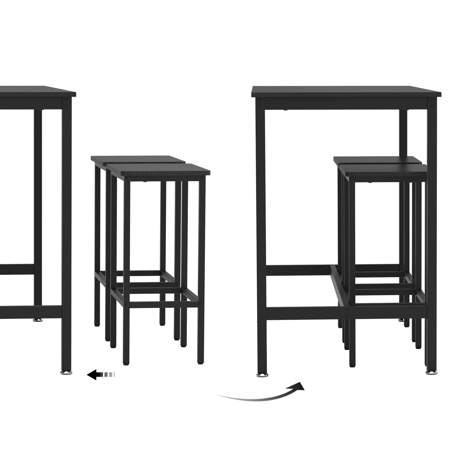 3 Piece Bar Table and 2 Chairs Set Counter Height Dining Set, Black