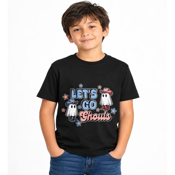 Boys Halloween Ghost Group with Halloween Icons Graphic T-Shirt, Cute Spooky Short Sleeve Shirt for Seasonal Wear