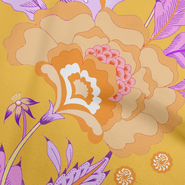oneOone Georgette Viscose Mustard Yellow Fabric Botanical Floral Sewing Material Print Fabric By The Yard 42 Inch Wide