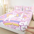 thumbnail image 2 of Manfei Dreamy Pink Unicorn Queen Sheet Sets, Cartoon Cloud Stars Print Flat Sheet, Fairy Tale Animal Queen Fitted Sheet, Breathable Home Decor, 4-Piece, 2 of 6