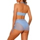 thumbnail image 3 of Conjuntos de bikini de anillo con halter para mujeres, traje de baño de 3 piezas con falda de malla con cordón, sarongs pequeños en azul, 3 of 5