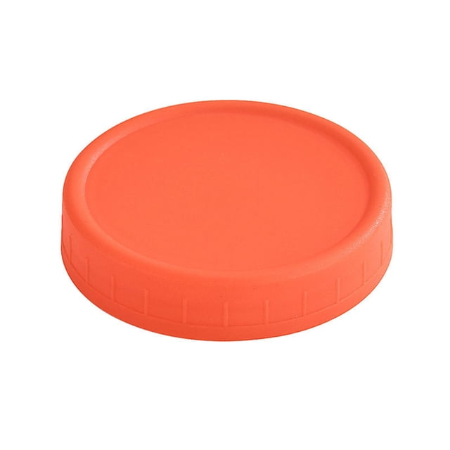 Oleegame 1PC Kids Snack Boxes For School 1PC Wide Mouth Plastic Mason Jar Lids Unlined White Ribbed Lids 86mm Orange