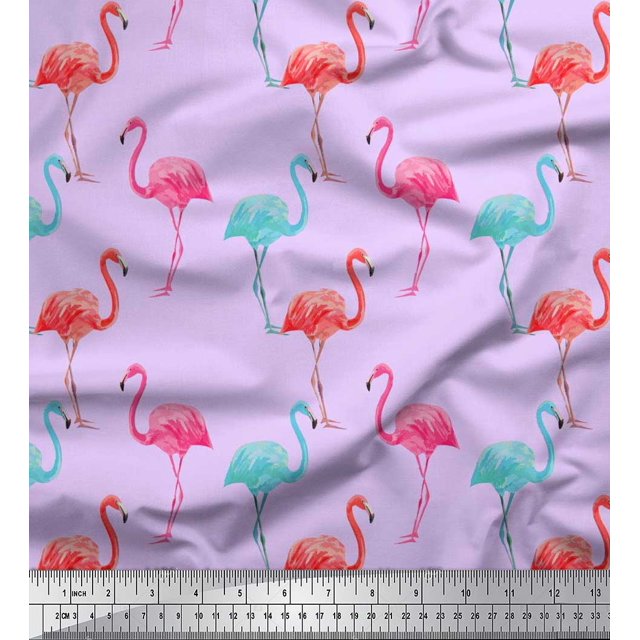 Soimoi Cotton Duck Fabric Flamingo Bird Print Fabric by The Yard 56 Inch Wide