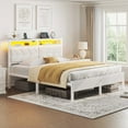 thumbnail image 3 of Greenstell Full LED Bed Frame with Headboard Storage - Charging Station,Off White, 3 of 8