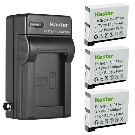 Kastar 3-Pack Battery and AC Wall Charger Replacement for Gopro AHDBT-401 Action Sport Camera AHBBP-401 Action Sport Camera HERO4 Black Hero 4 HD Black HERO4 Silver Hero 4 HD Silver