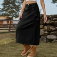 thumbnail image 4 of Franhais Women's Summer Midi Cargo Skirt Solid Color Drawstring Pockets Streetwear Denim Skirt, 4 of 6