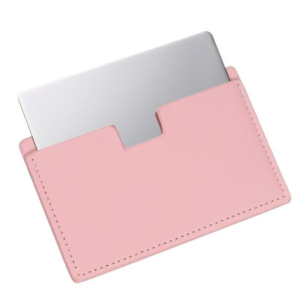 Espejo de bolsillo Uxcell de acero inoxidable irrompible, espejo compacto de maquillaje con funda de cuero PU (Rosa, 2.5 x 3.8")